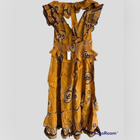 Anthropologie Gigi Gold Ruffled Boho Maxi Dress - Size M - Picture 4 of 13